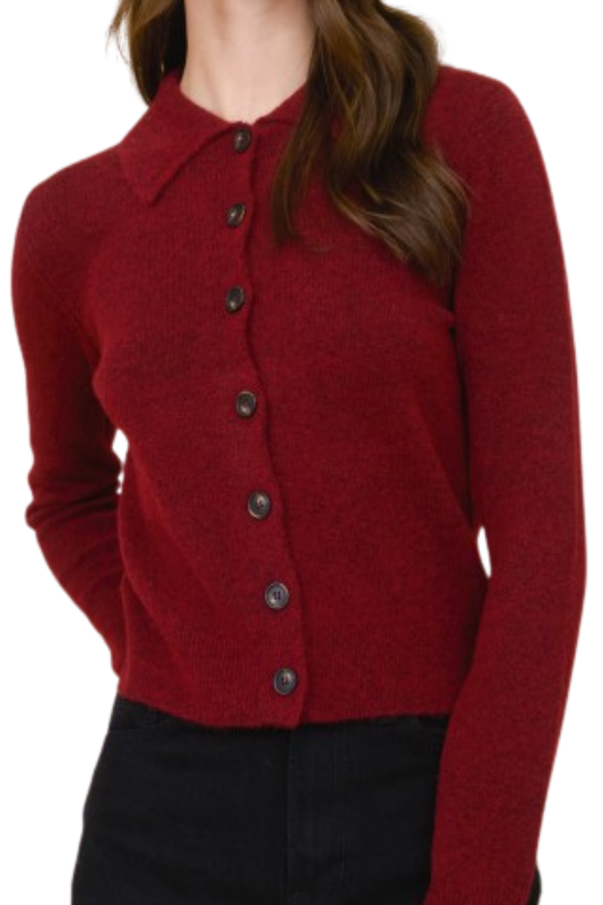 Amelia Collared Cardigan - Maroon