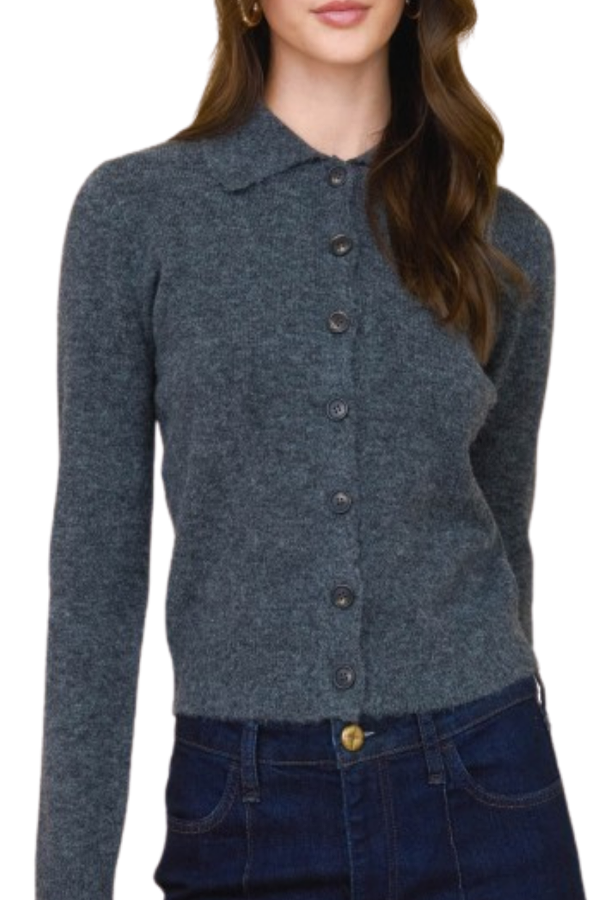 Amelia Collared Cardigan - Charcoal