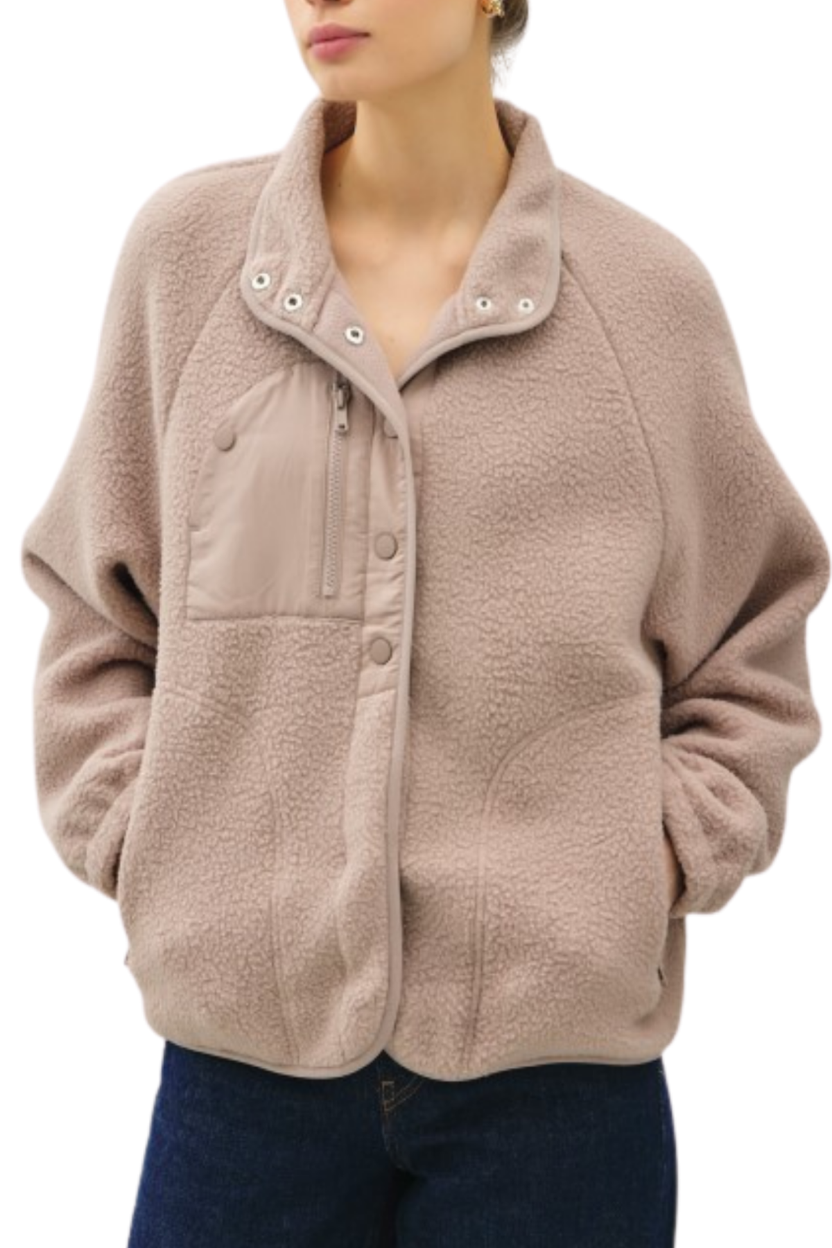 Fleece Button Up Jacket - Taupe