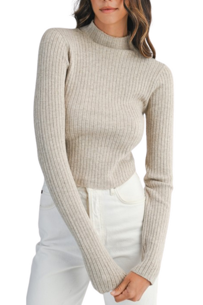 Cropped Mock Neck Top - Taupe
