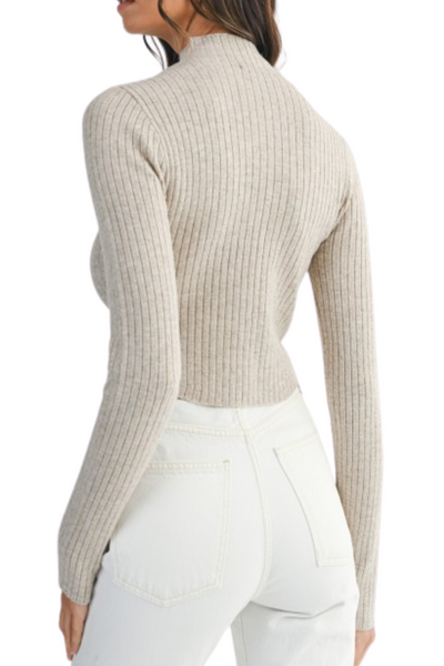 Cropped Mock Neck Top - Taupe