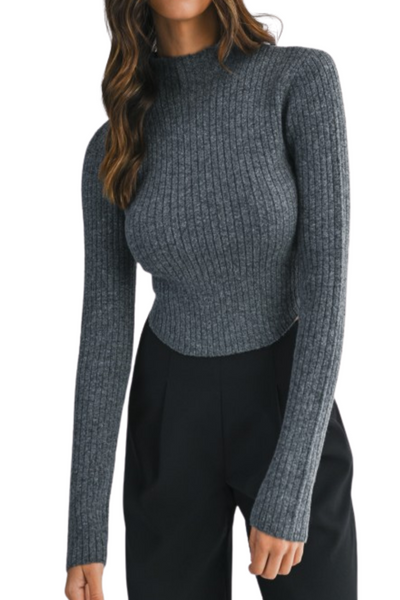 Cropped Mock Neck Top - Charcoal