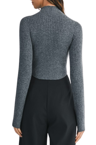 Cropped Mock Neck Top - Charcoal
