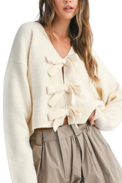 Angela Reversible Bow Sweater - Taupe