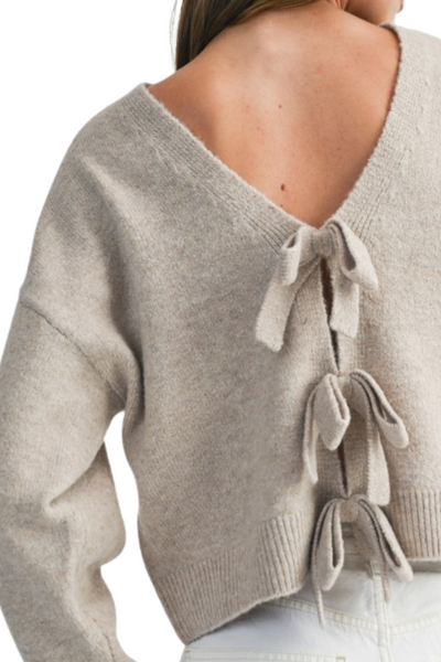 Angela Reversible Bow Sweater - Taupe
