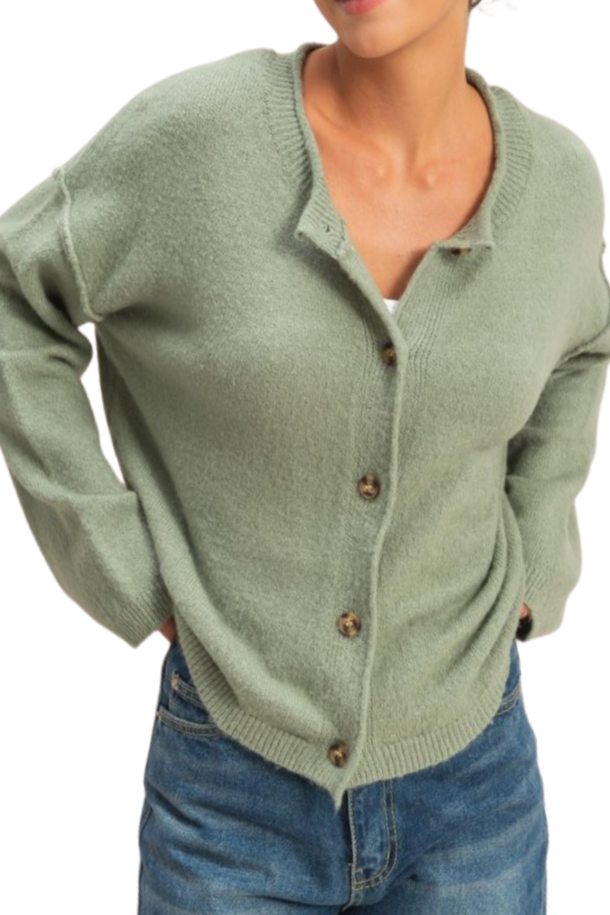 Lucy Roll Neck Cardigan - Sage Green