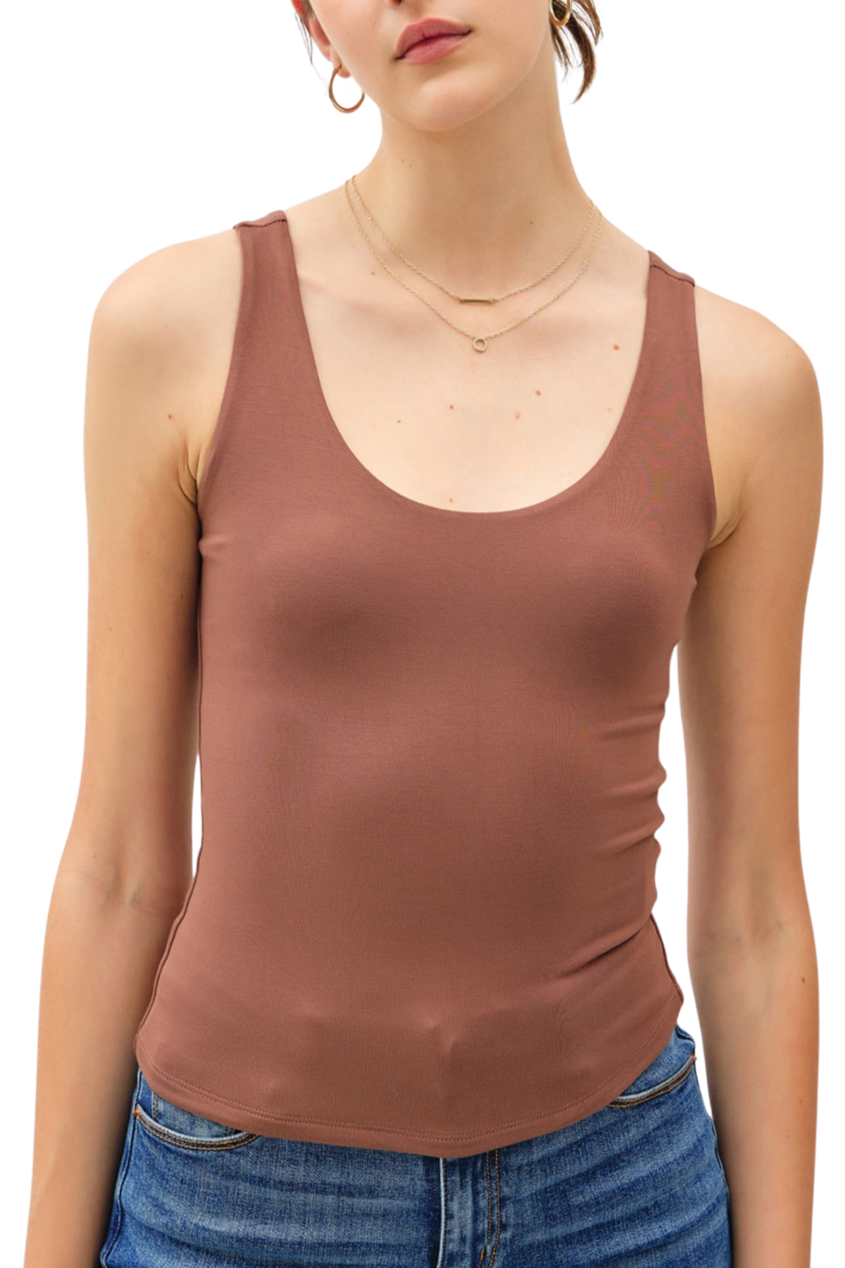 Cassie Scoop Neck Tank -  Brown