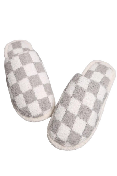 Cozy Checkered Slippers - Grey