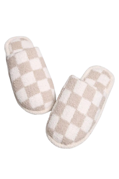 Cozy Checkered Slippers - Beige