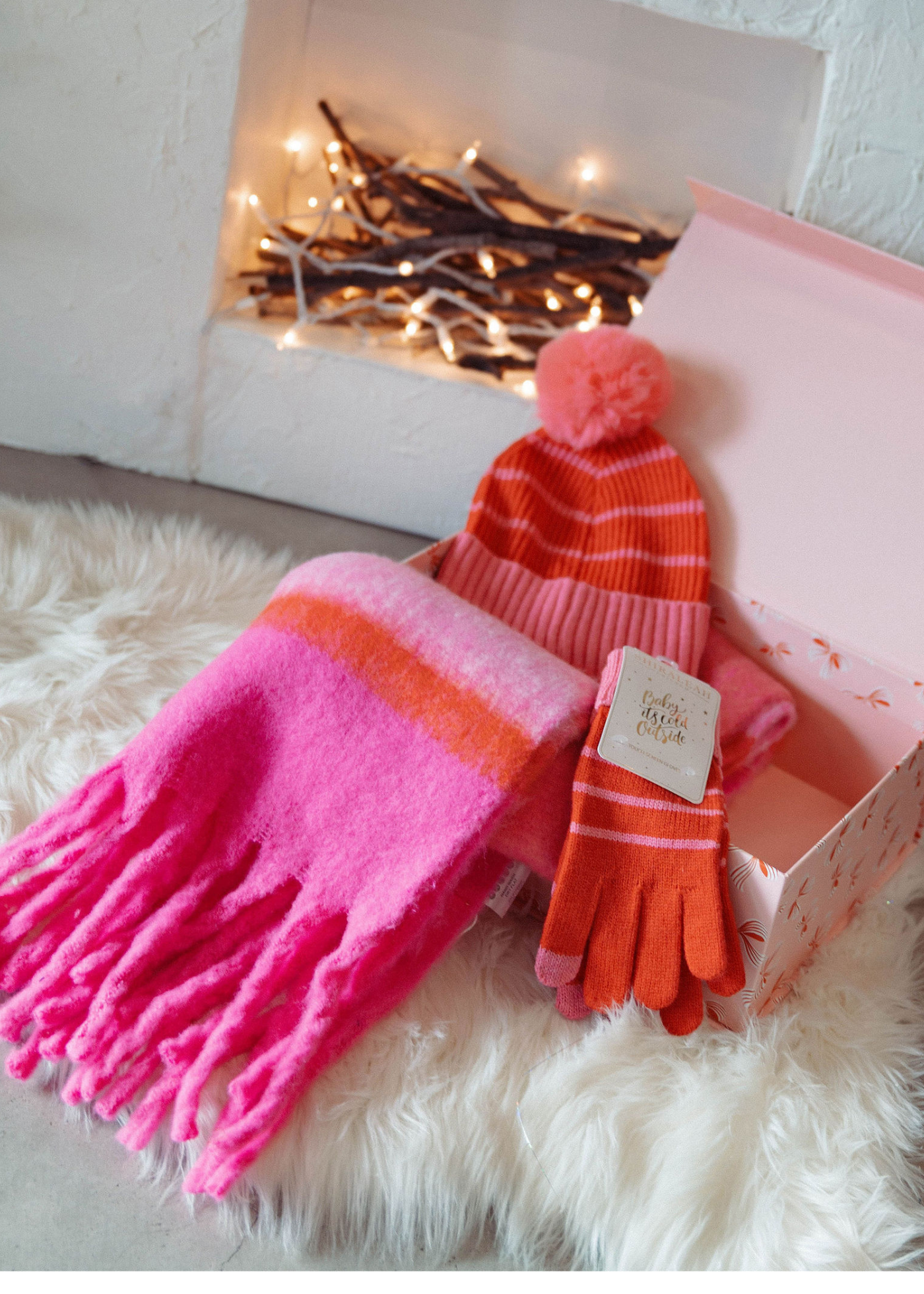 Striped Pom-Pom Beanie - Red