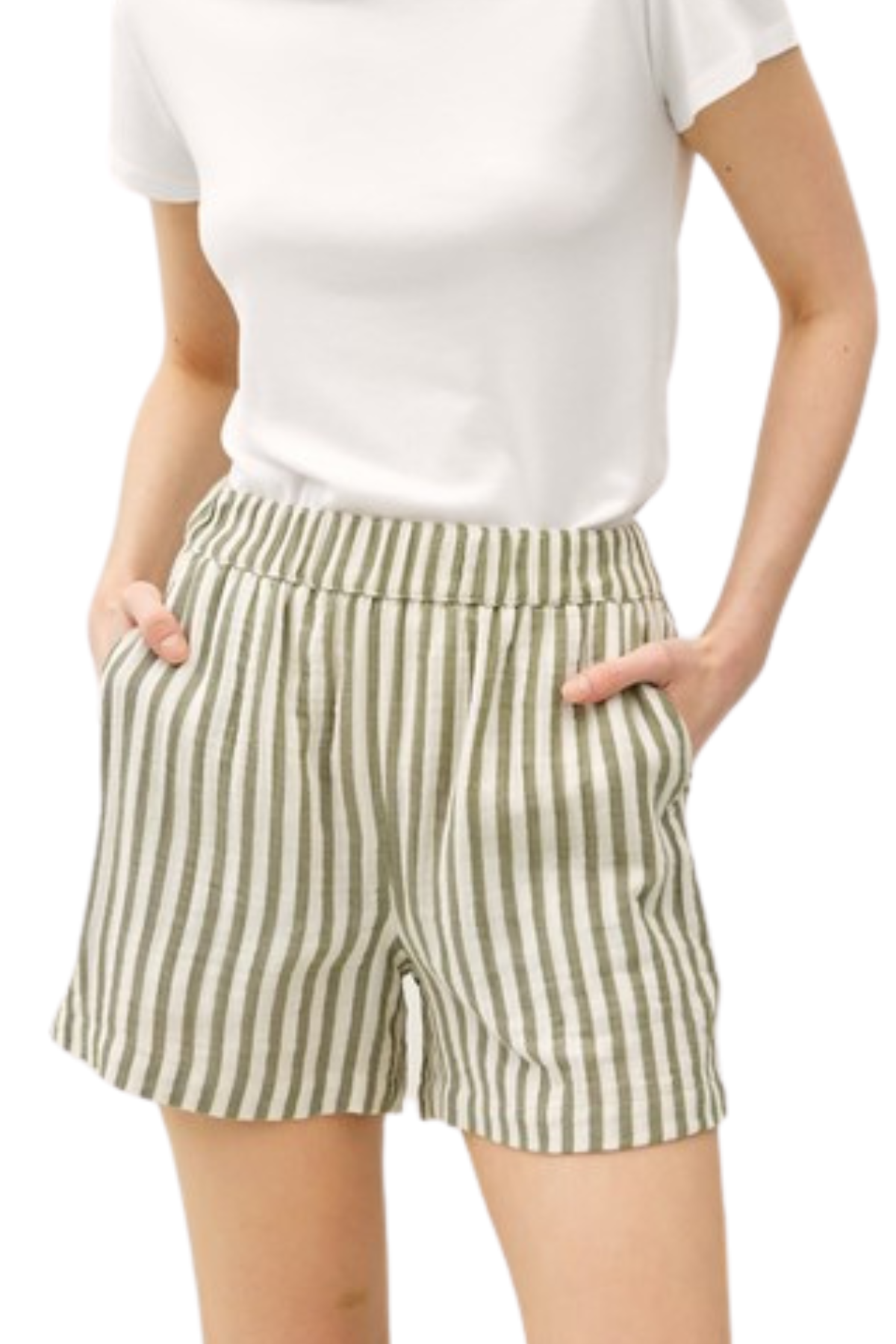 Marina Striped Cotton Shorts - Sage