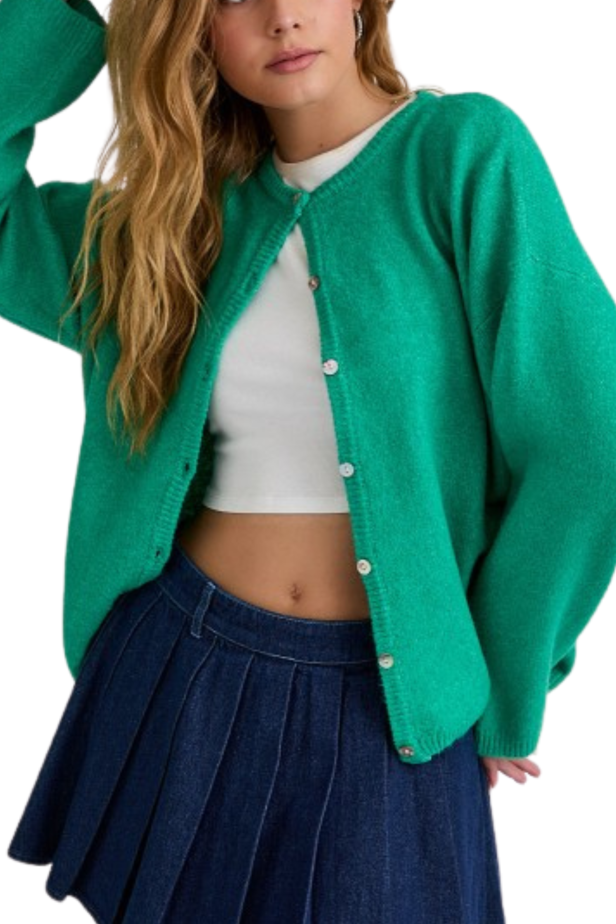 Lyssa Button Cardigan - Kelly Green