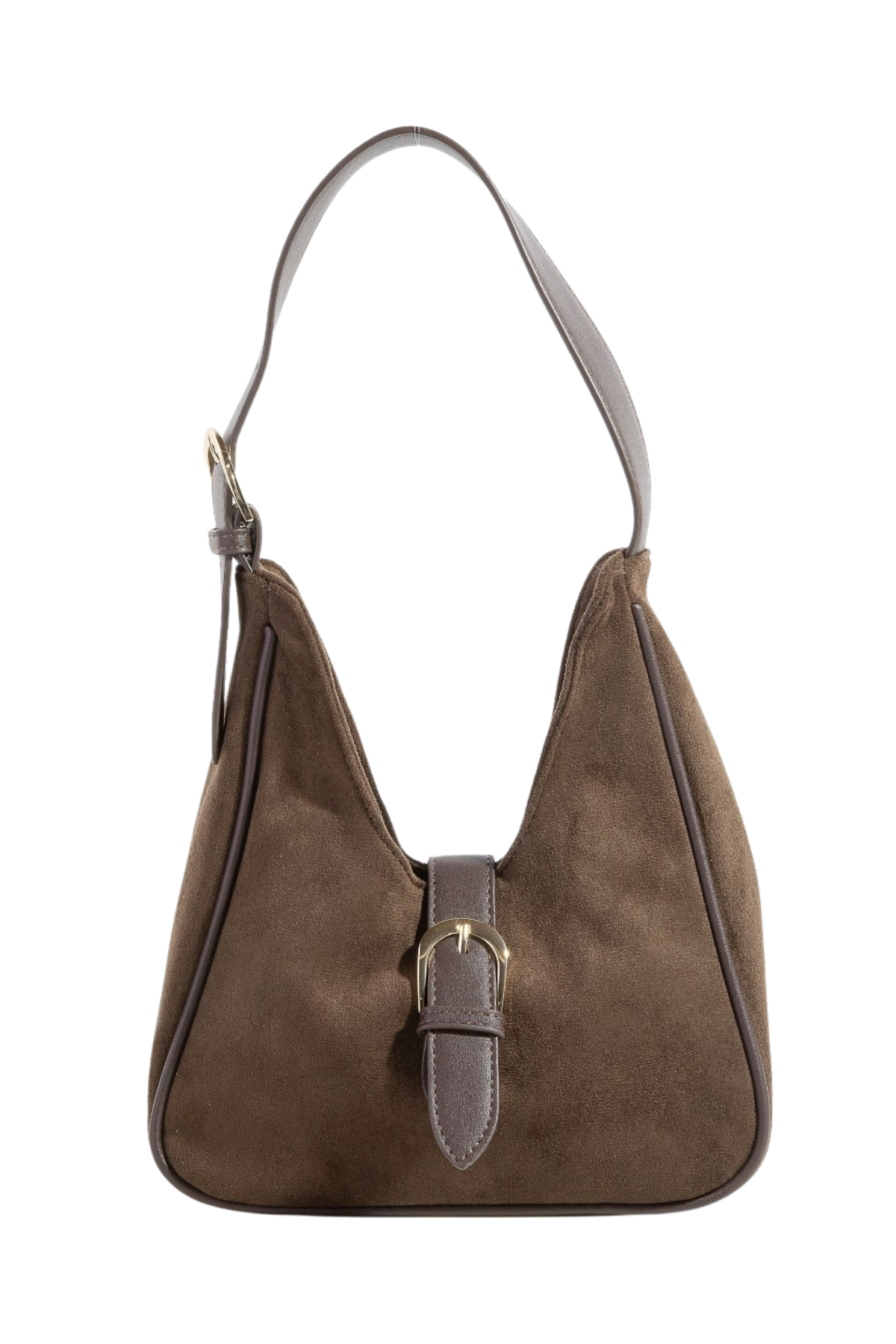 Mara Suede Buckle Bag - Dark Brown