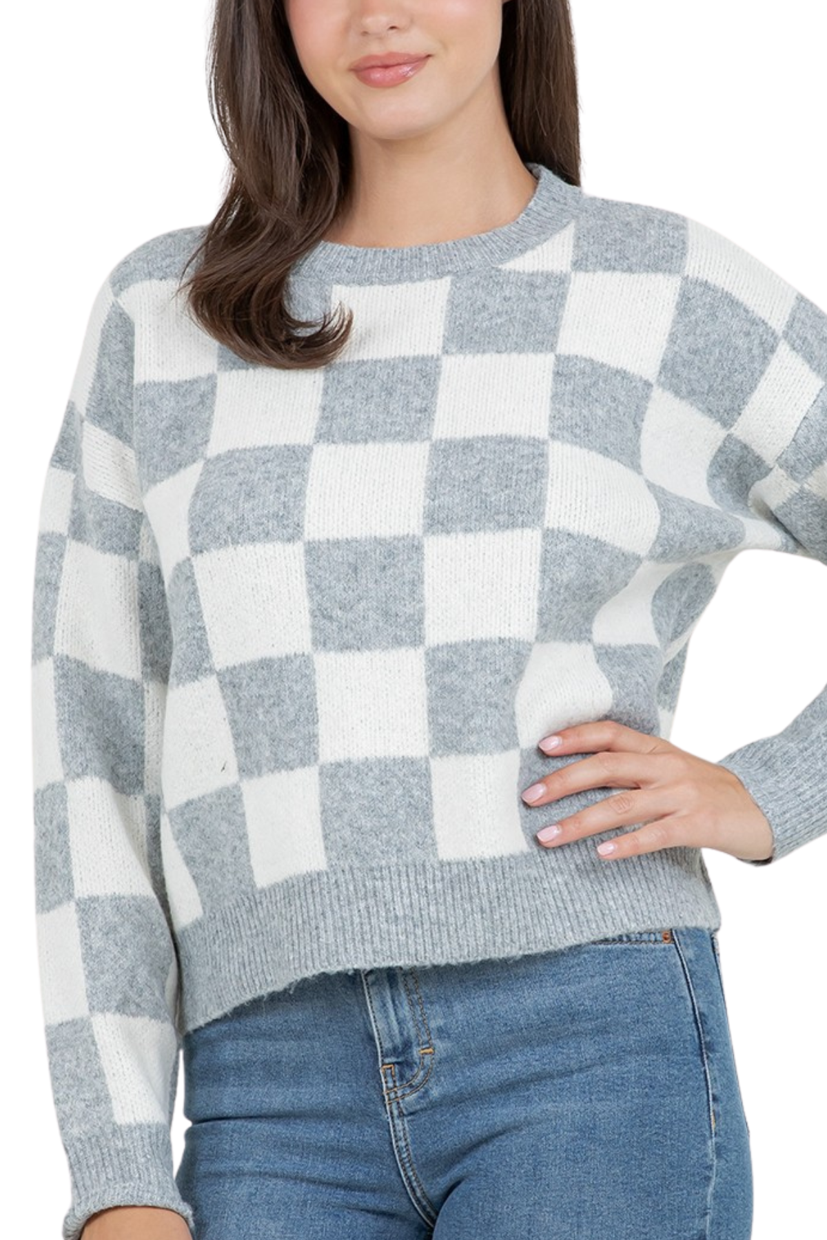 Leni Checker Sweater - Grey