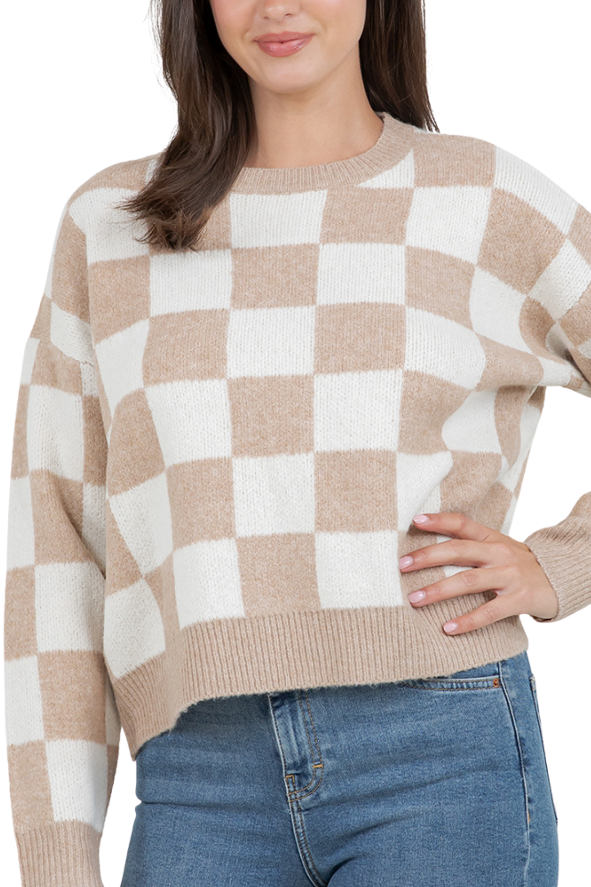 Leni Checker Sweater - Taupe