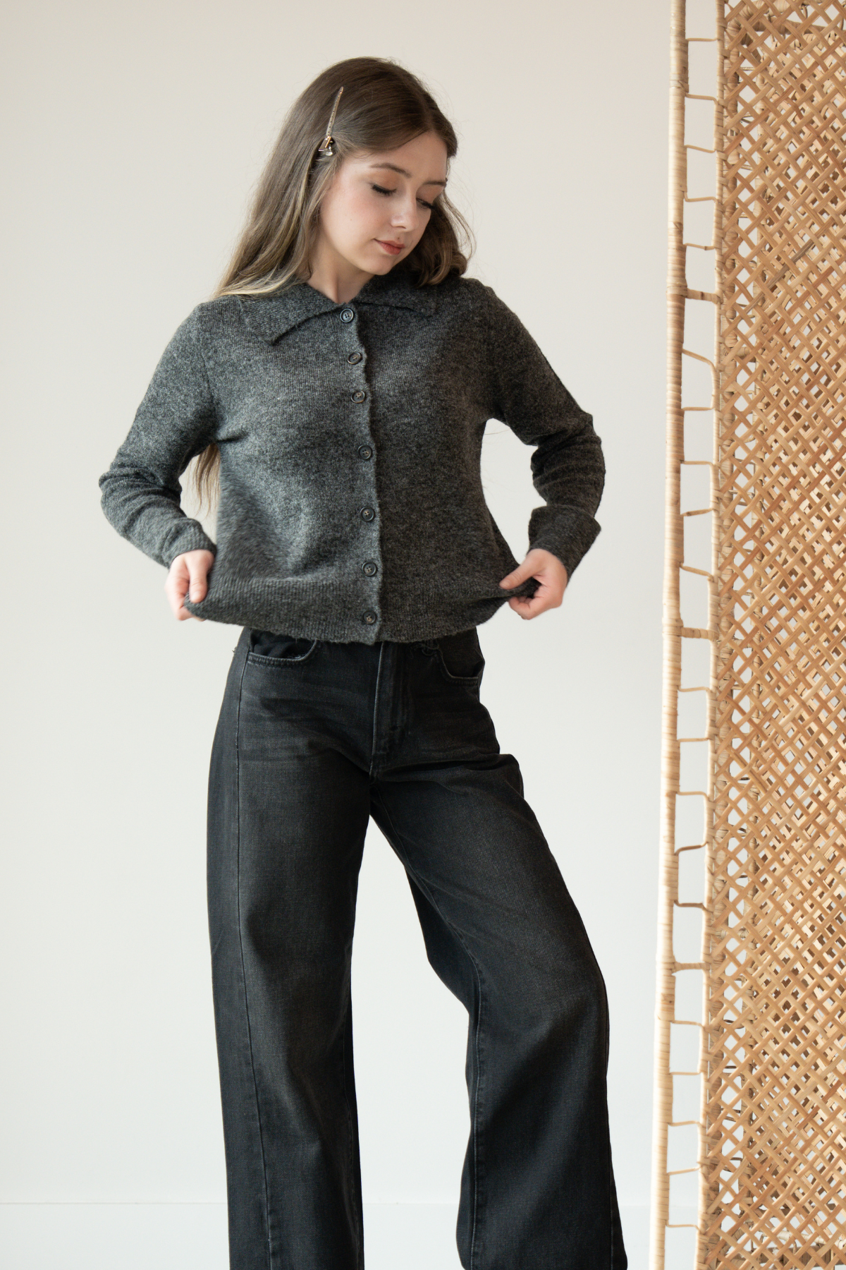 Amelia Collared Cardigan - Charcoal
