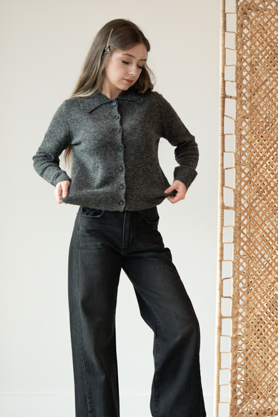 Amelia Collared Cardigan - Charcoal