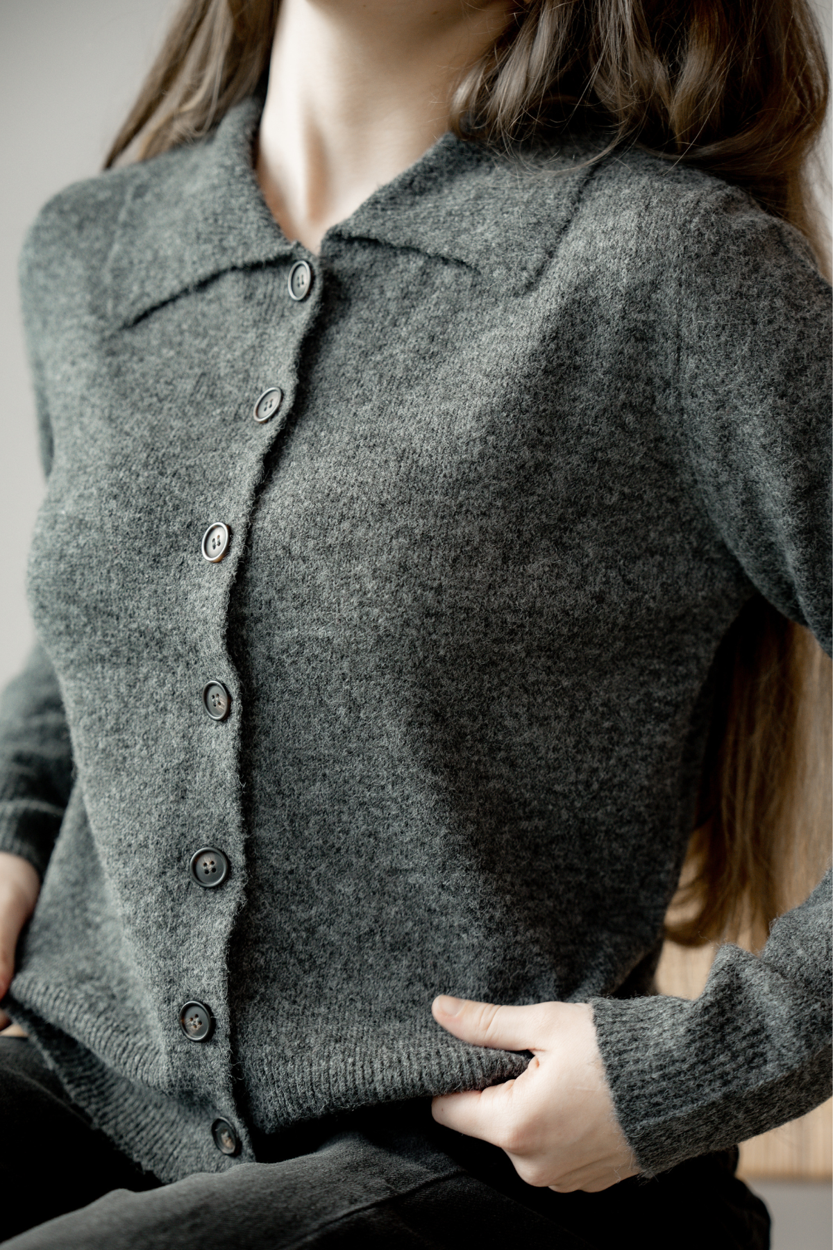 Amelia Collared Cardigan - Charcoal