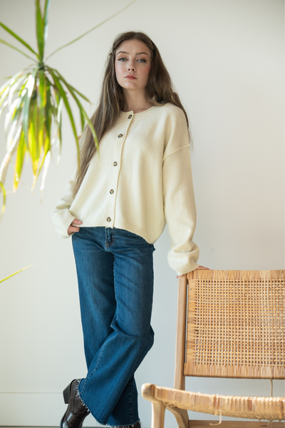 Lucy Roll Neck Cardigan - Cream