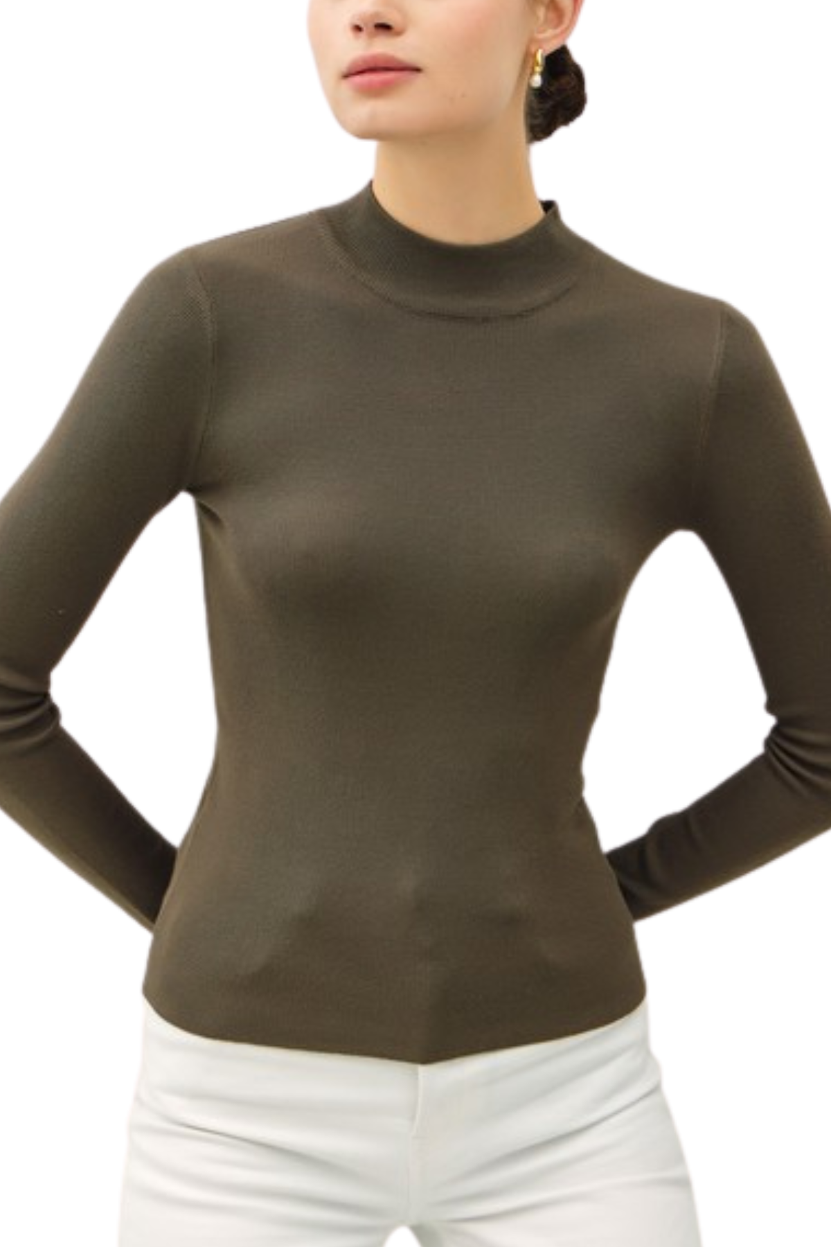 Sylvie Ribbed Mockneck Top - Green