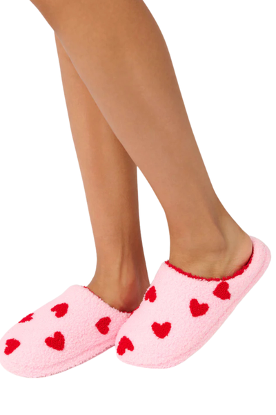 Fuzzy Heart Slippers - Pink