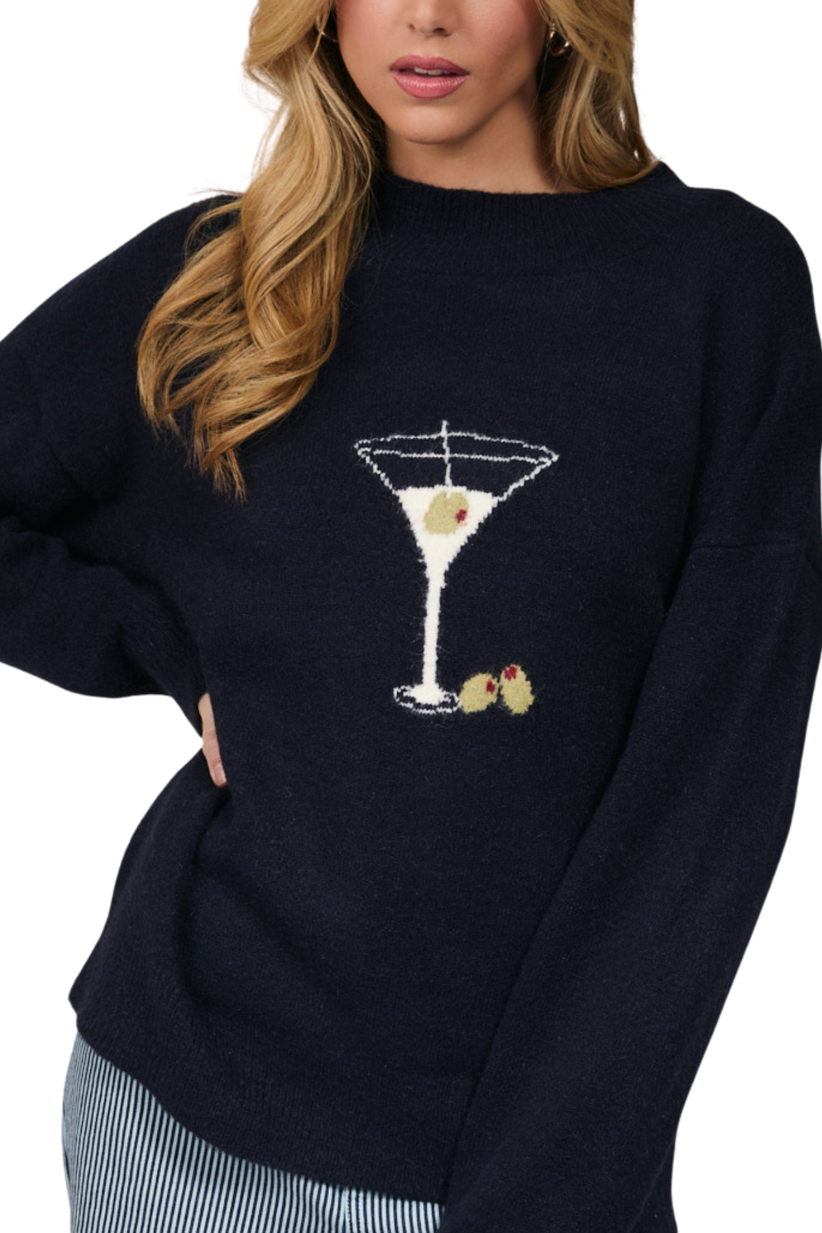 Martini Please Graphic Sweater - Navy