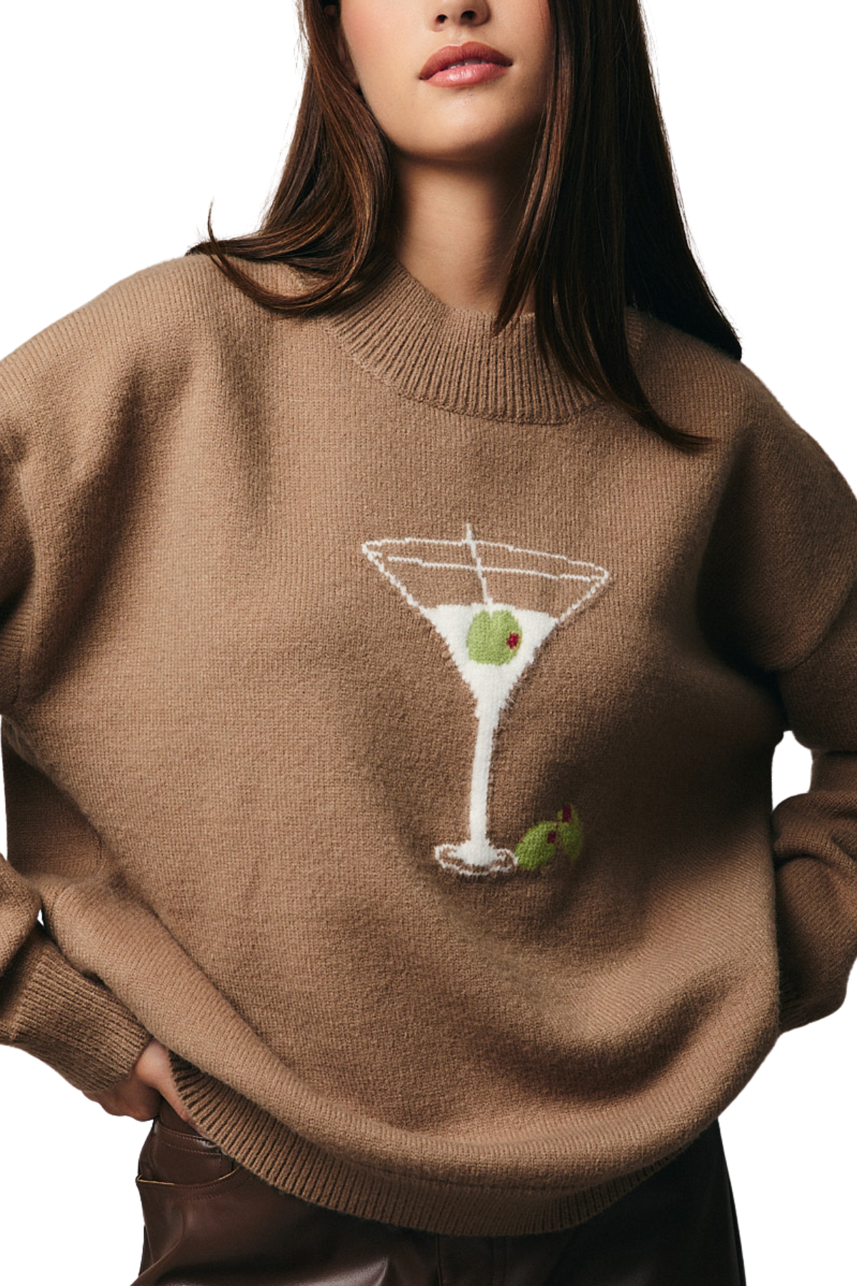 Martini Please Graphic Sweater - Mocha