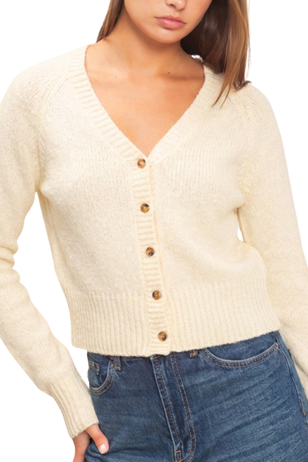 Kate V-Neck Cardigan - Cream