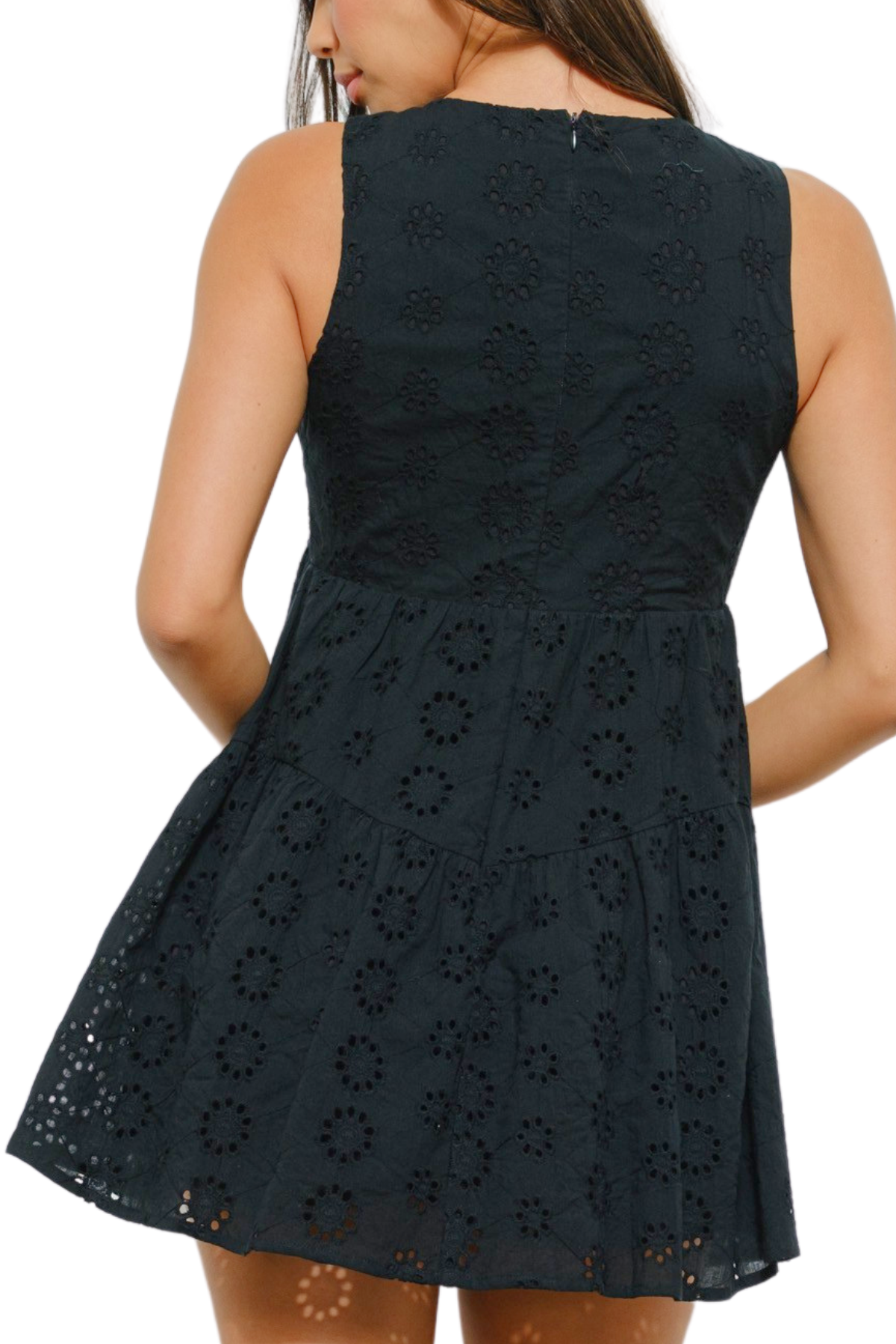 Evelyn Eyelet Mini Dress - Black