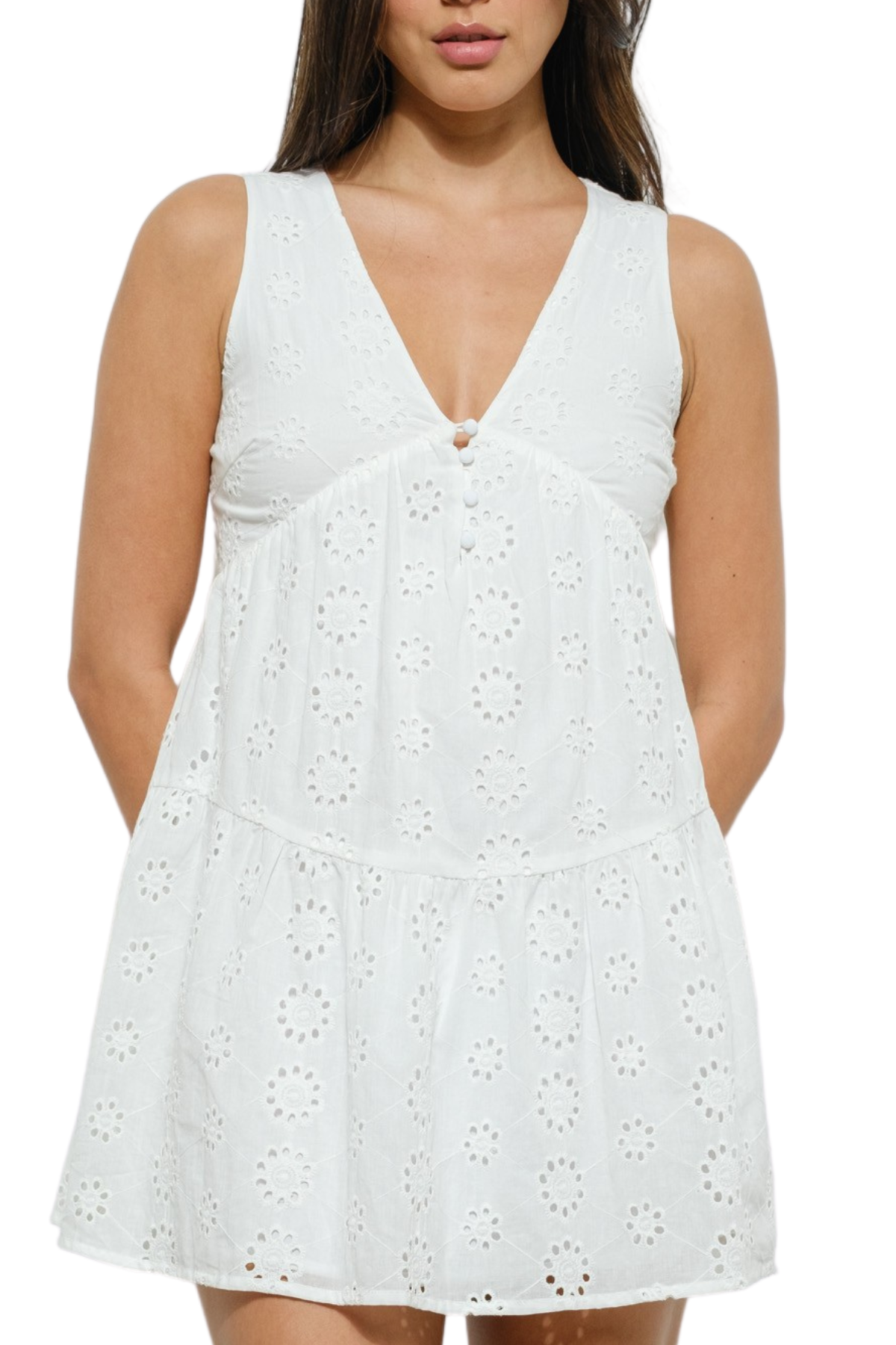 Evelyn Eyelet Mini Dress - White