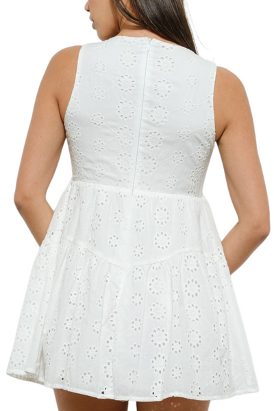 Evelyn Eyelet Mini Dress - White