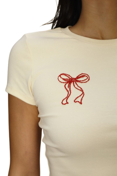 Bow Embroidered  Baby Tee