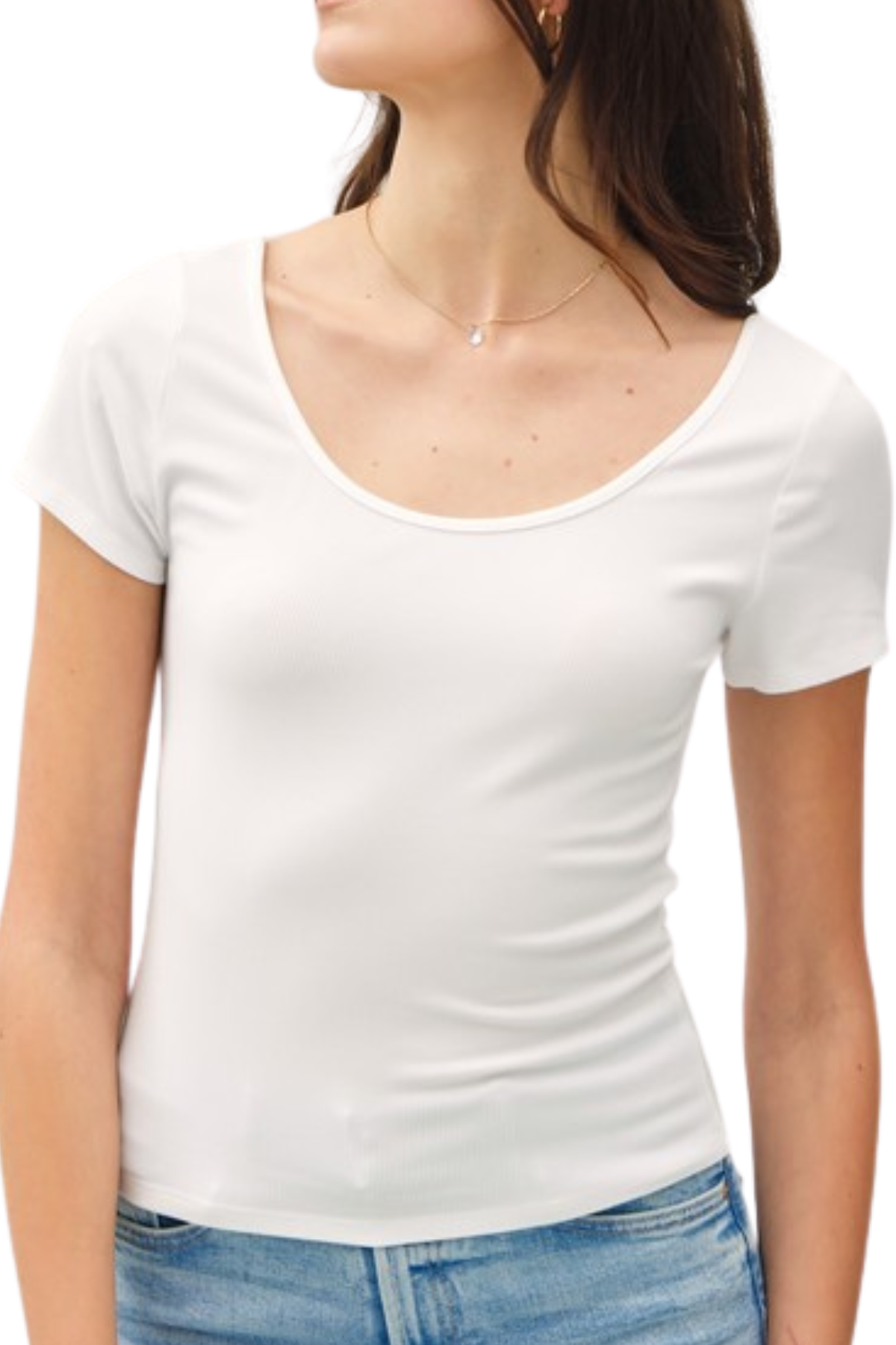 Ribbed Scoop Back Tee - Off-White