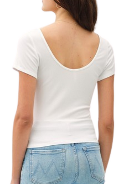 Ribbed Scoop Back Tee - Off-White