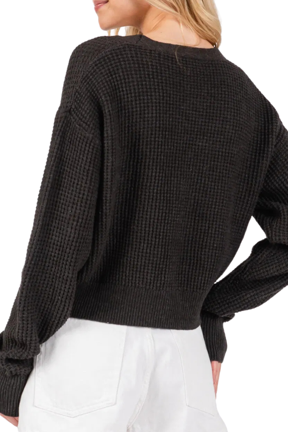 Kenny Waffle Knit Cardigan - Charcoal