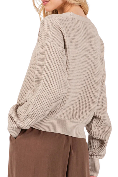 Kenny Waffle Knit Cardigan - Beige