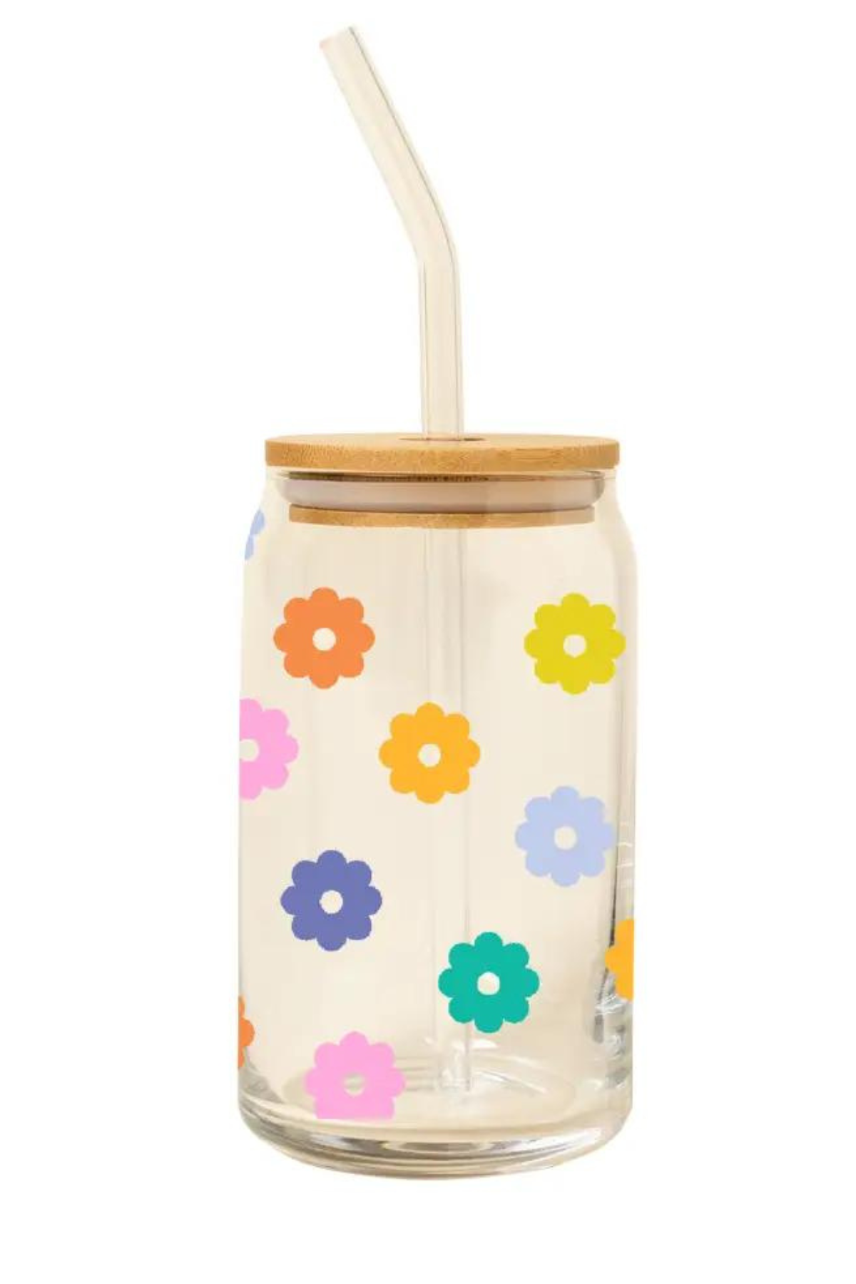 Glass Cups with Lid & Straw - Daisy Print